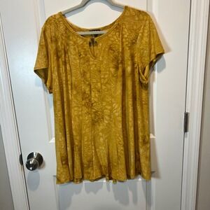 Sami & Jo Plus Size‎ Yellow Textured Batik Print Tunic Top 2X